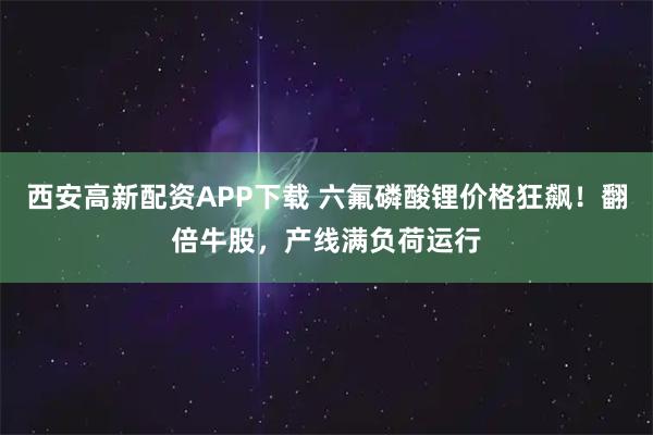 西安高新配资APP下载 六氟磷酸锂价格狂飙！翻倍牛股，产线满负荷运行